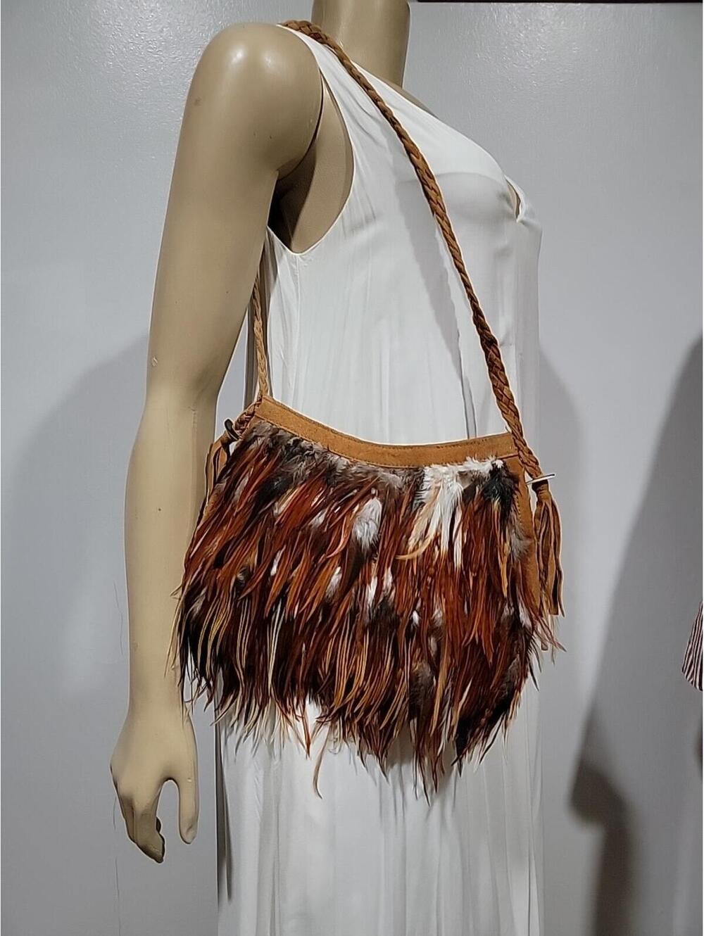 HANDMADE Tribal PEASANT FEATHER BOHO SHOULDER BAG - Picture 1 of 12